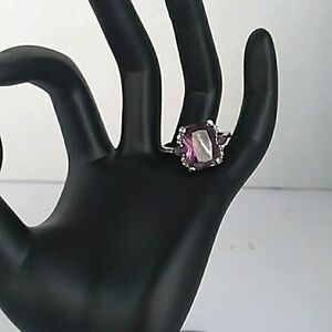Amethyst Ring Cocktail Statement Ring Purple Stone Silver Tone‎ Band